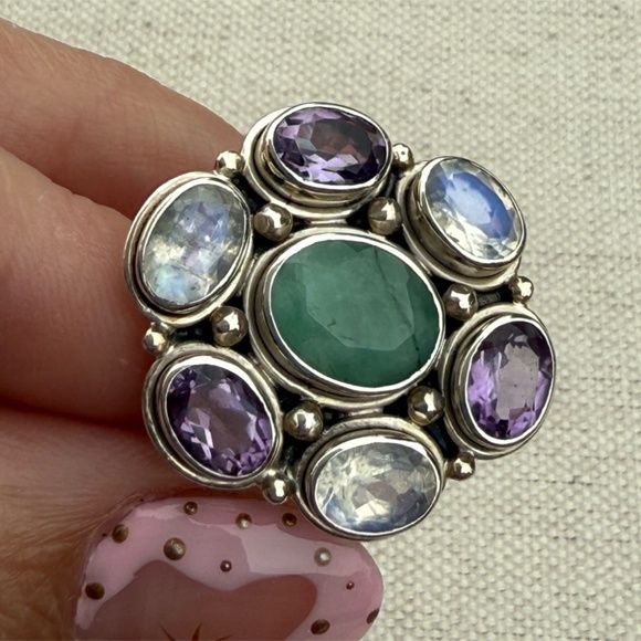 Nicky Butler Sterling Silver Emerald Moonstone & Amethyst  Ring Size 8 - Picture 2 of 8